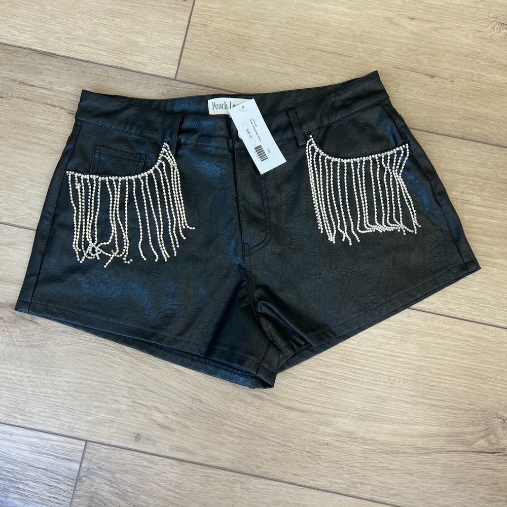 Peace Love Black Metal Fringe Shorts
